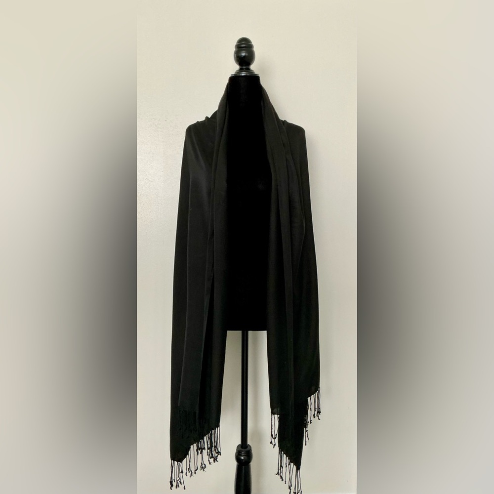 XL Soft Black Scarf Wrap Stole with Fringes